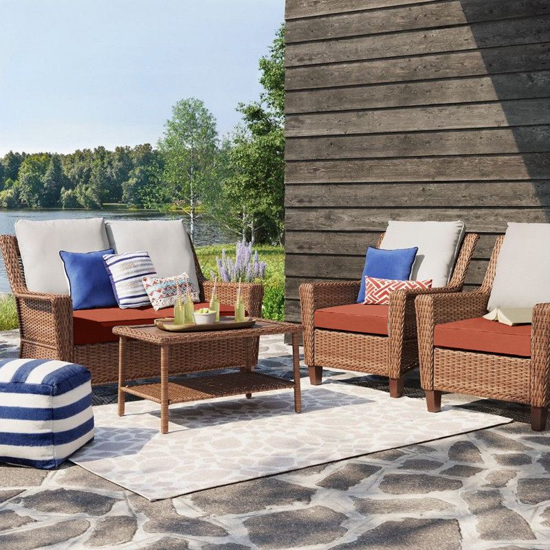 Indoor Outdoor Seat Cushion Set of 2 Ebern Designs Fabric Beige